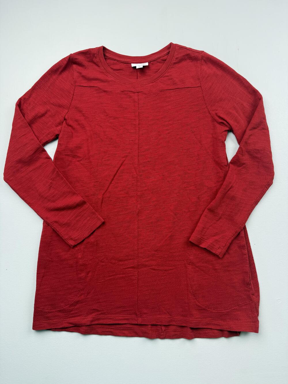 J. Jill Shirt Womens M Petite Red Scoop Neck Long Sleeve Tunic Top Jersey